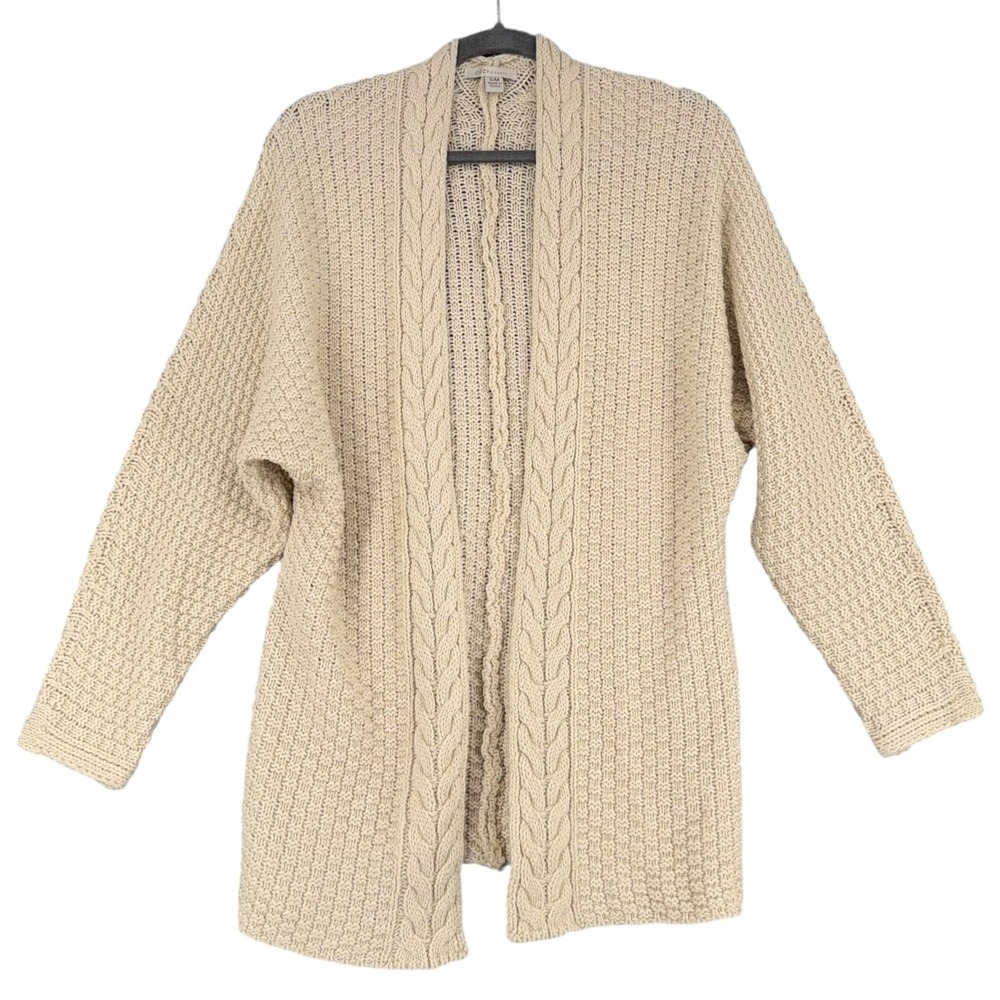 Cozy Casual Cream Cable Knit Open Front Long Sleeve Cardigan Sweater S M
